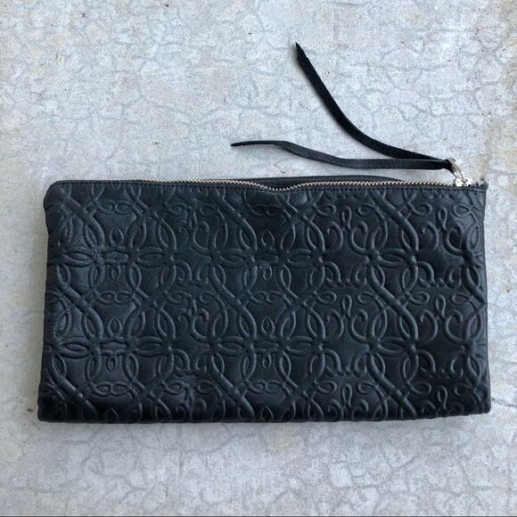 Alex and Ani Gabriel black leather foldover clutch bag embossed geometric print - Picture 4 of 7